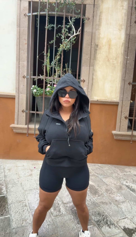 SHADOW MINIMALISTIC - Cropped Half-Zip Hoodie